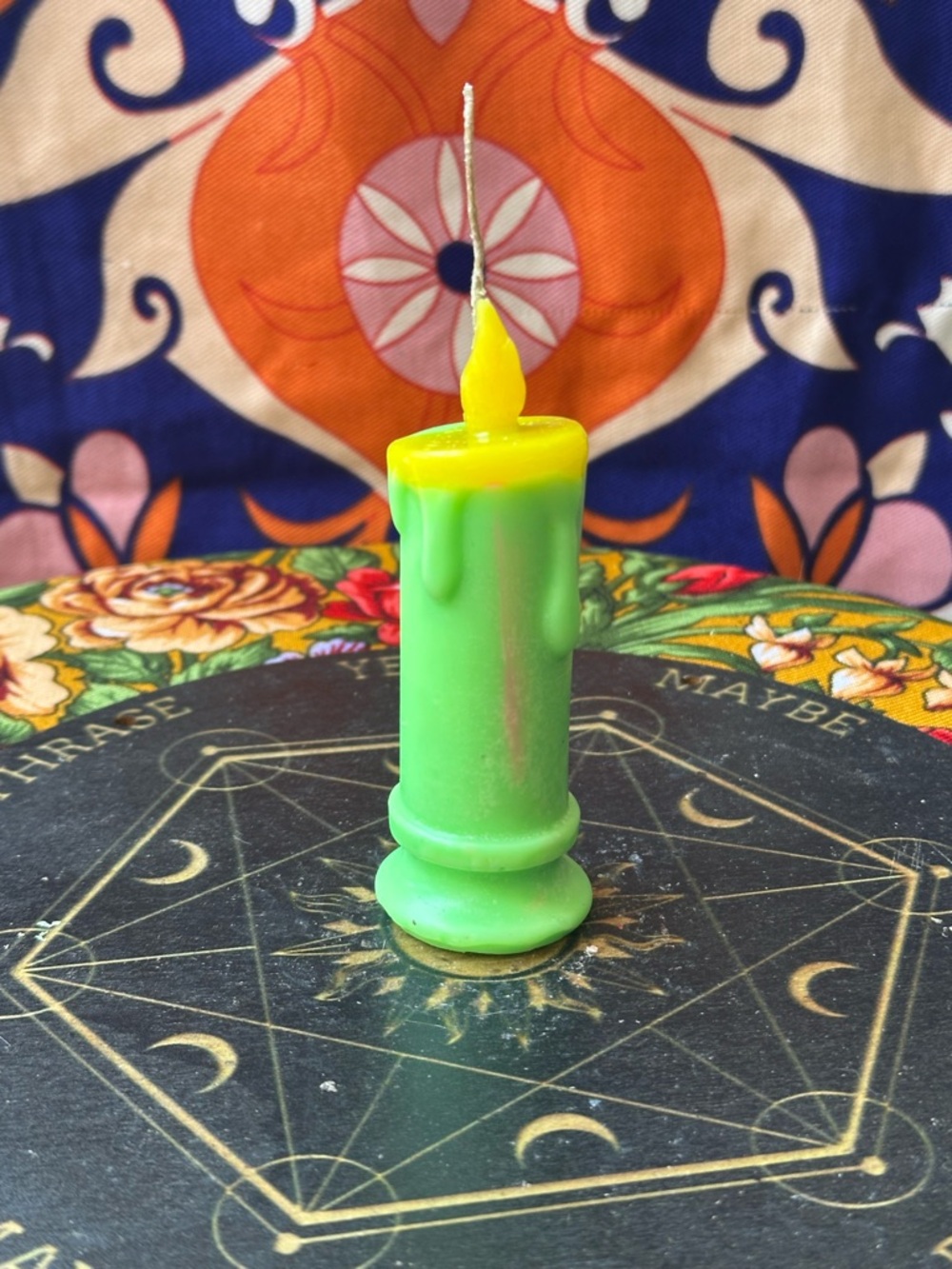 Dripping Green and Yellow Mini Spell Candle